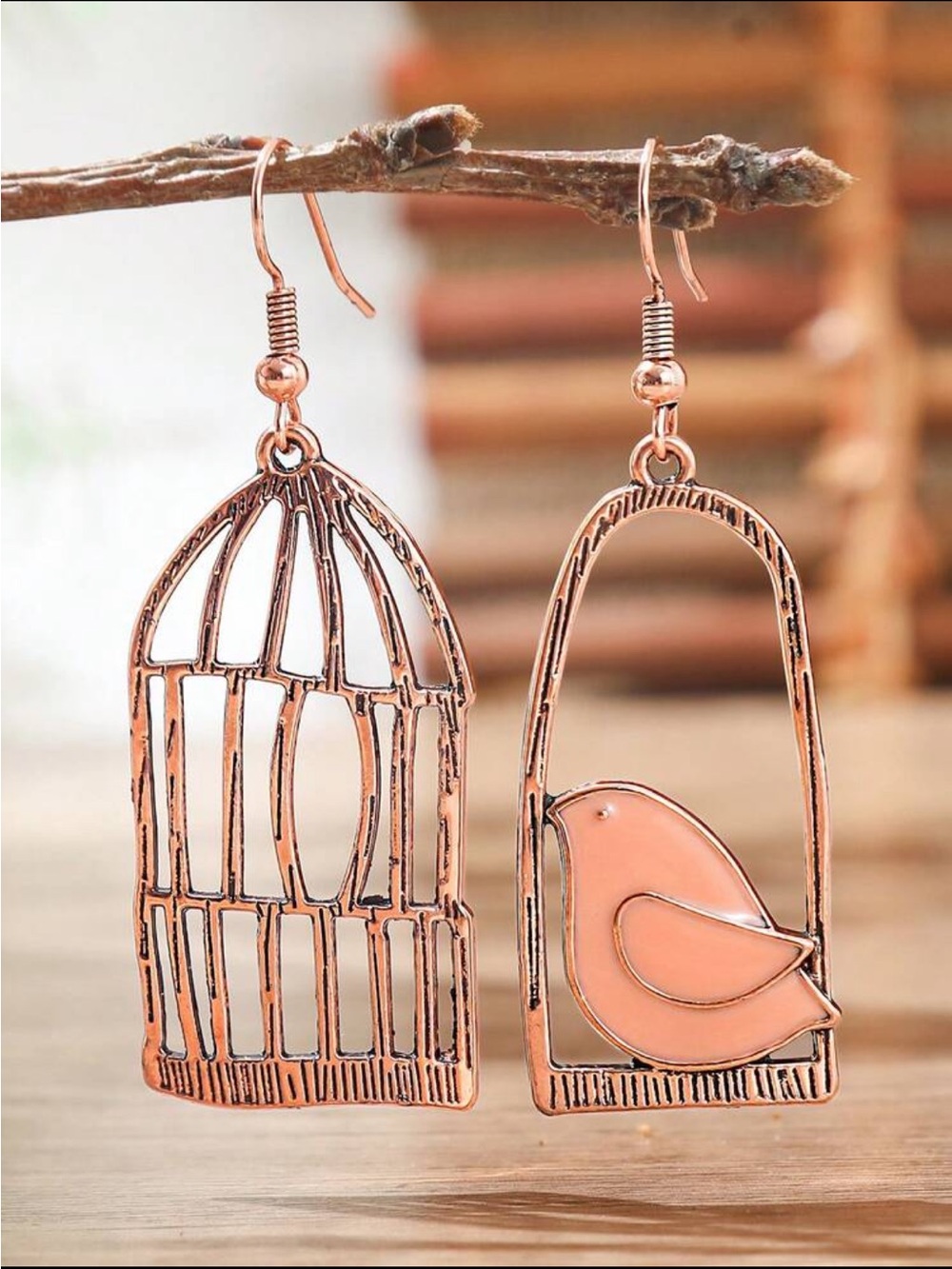 Metallic Boho Bird & Cage Drop Earrings NEW 🏷️
